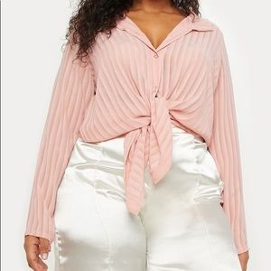 Pink Striped Chiffon Oversized Shirt